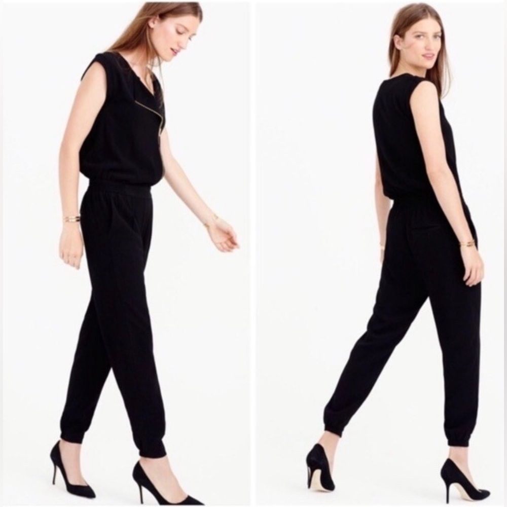 J. Crew Jumpsuit Asymmetrical Zip Front Black Size 6 Preppy Jumper